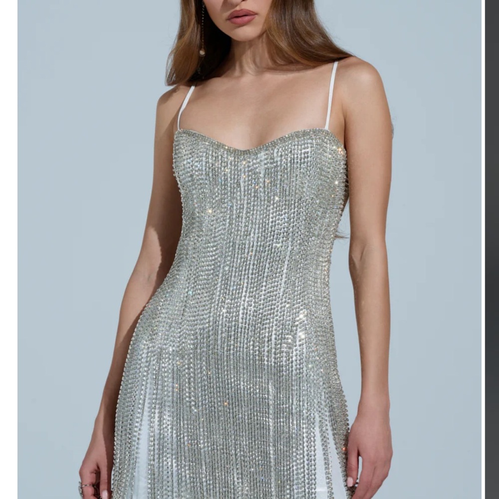 AKIRA Silver Strapless Sequin Dress